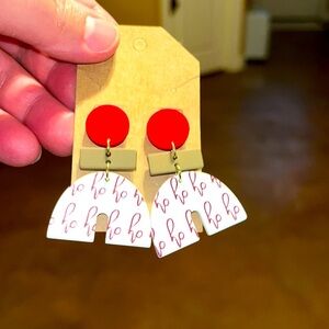 Christmas White Half Circle Graffiti Style Acrylic Pendant Earrings